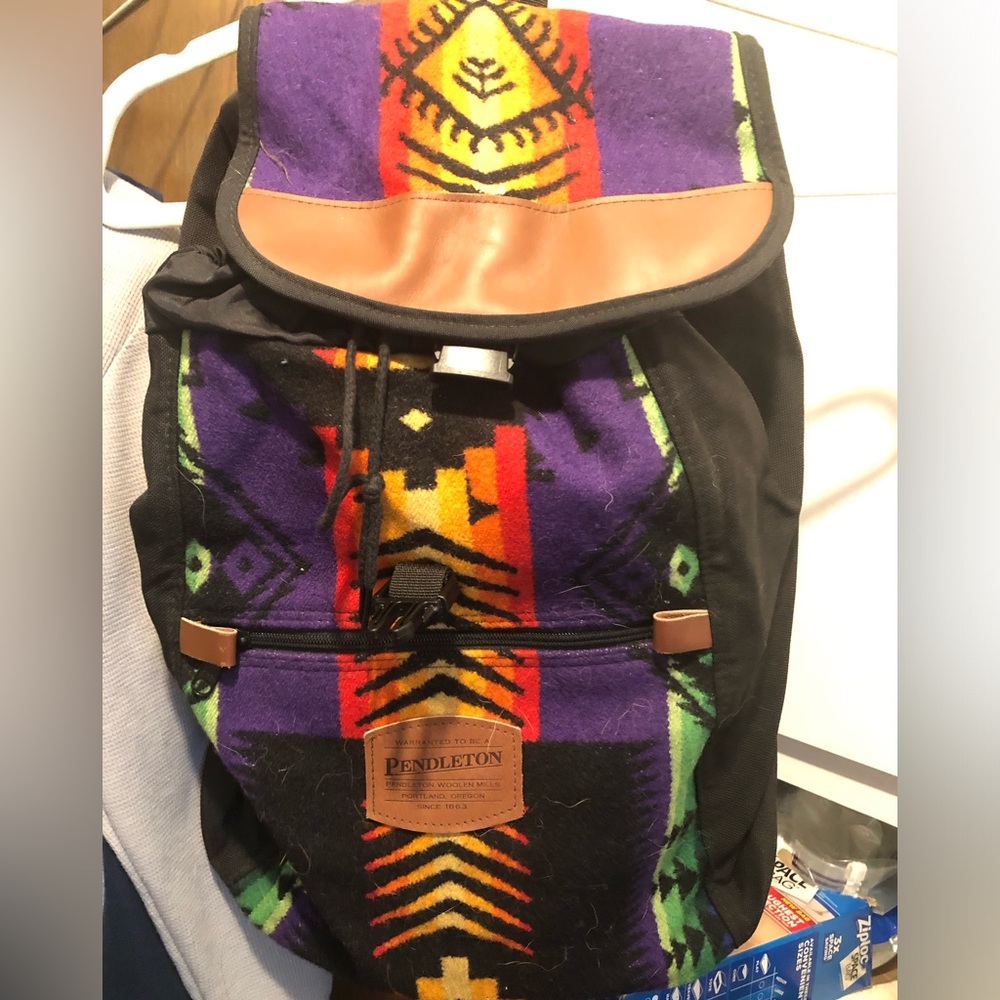 Vintage Pendleton Large Wool Rainbow Backpack-754… - image 2